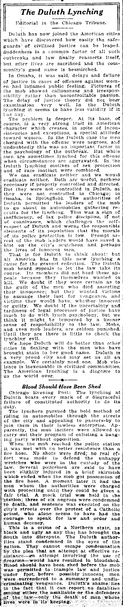 From an Editorial in the Chicago Tribune.