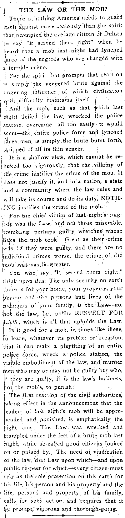 The Law or the Mob?, Editorial Section.