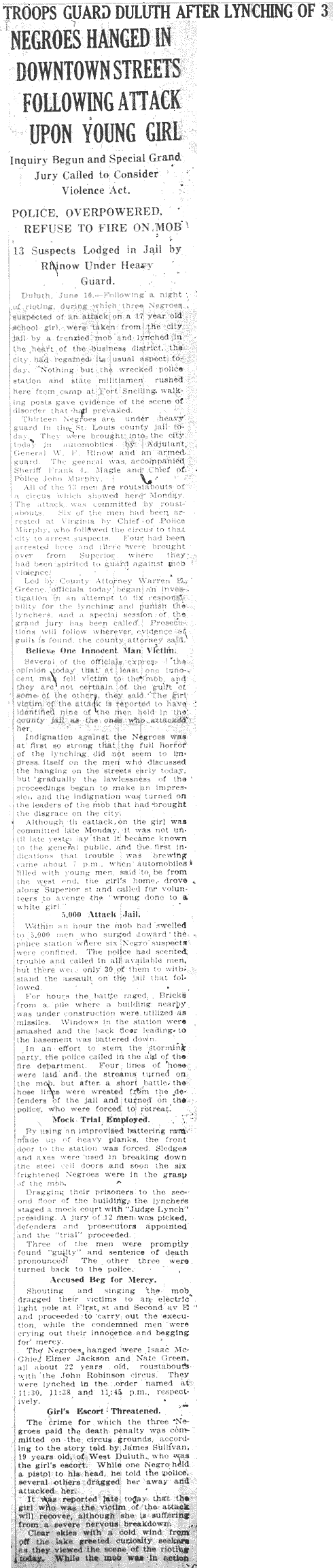 Troops Guard Duluth After Lynching of 3.--Newspaper(s) (gif)