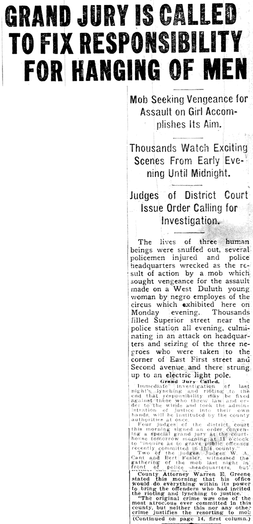 Grand Jury is Called to Fix Responsibility for Hanging of Men.--Newspaper(s) (gif)