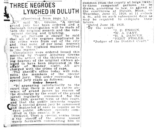 Grand Jury is Called to Fix Responsibility for Hanging of Men.--Newspaper(s) (gif)