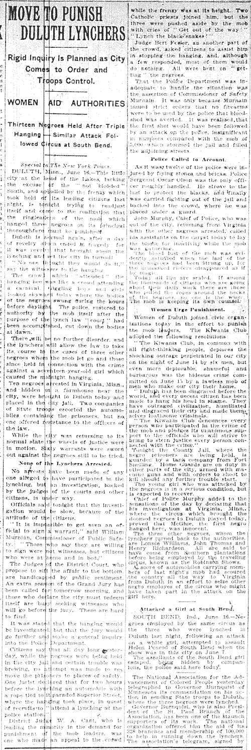 Move to Punish Duluth Lynchers.