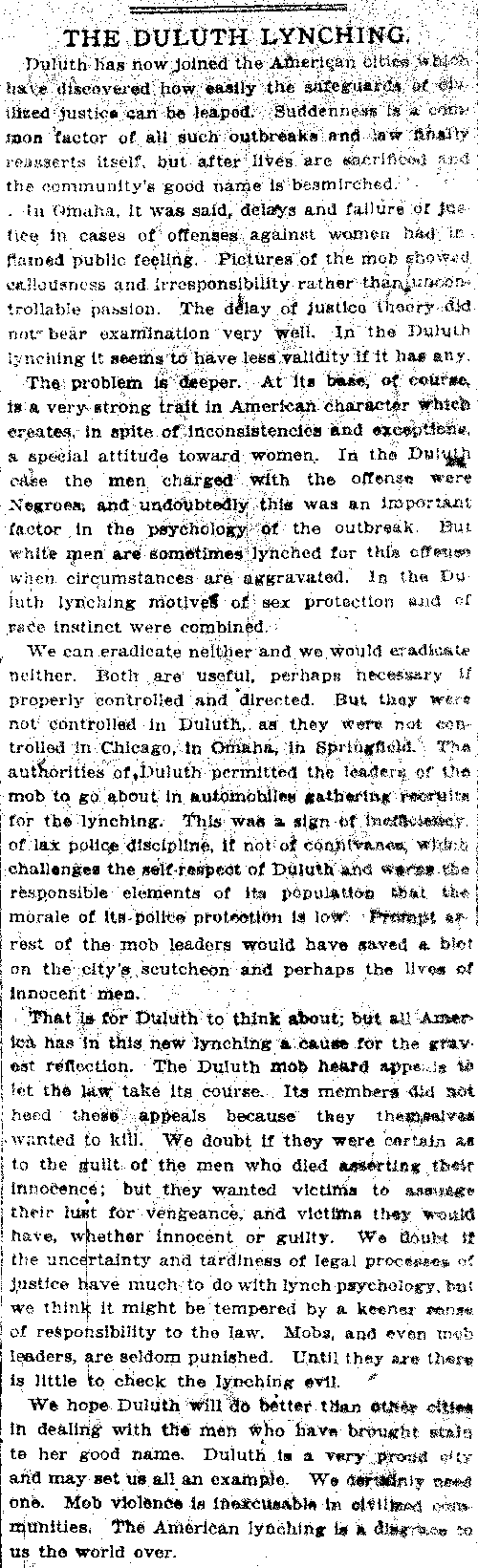 The Duluth Lynching.