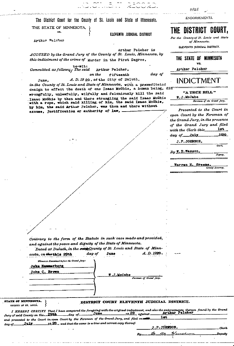 Arthur Pelcher.  Case File No. 5686.  June-August 1920.