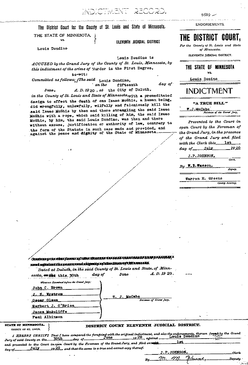 Louis Dondino.  Case File No. 5689.  June-August 1920.