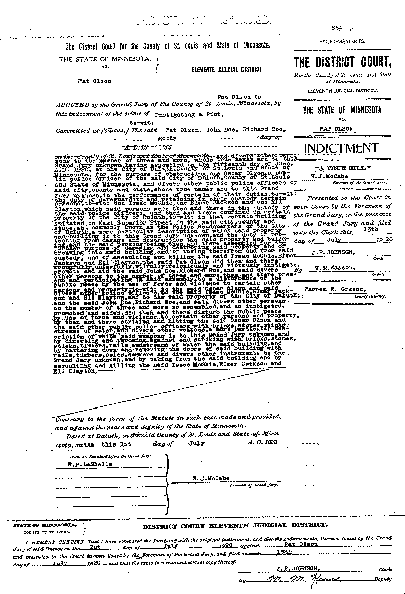 Pat Olson.  June-Case File No. 5694.  June-August 1920.