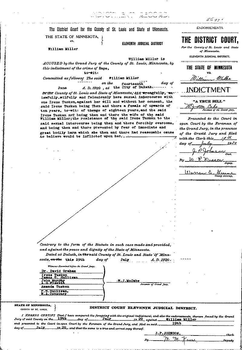 William Miller.  Case File No. 5697.  June-August 1920.