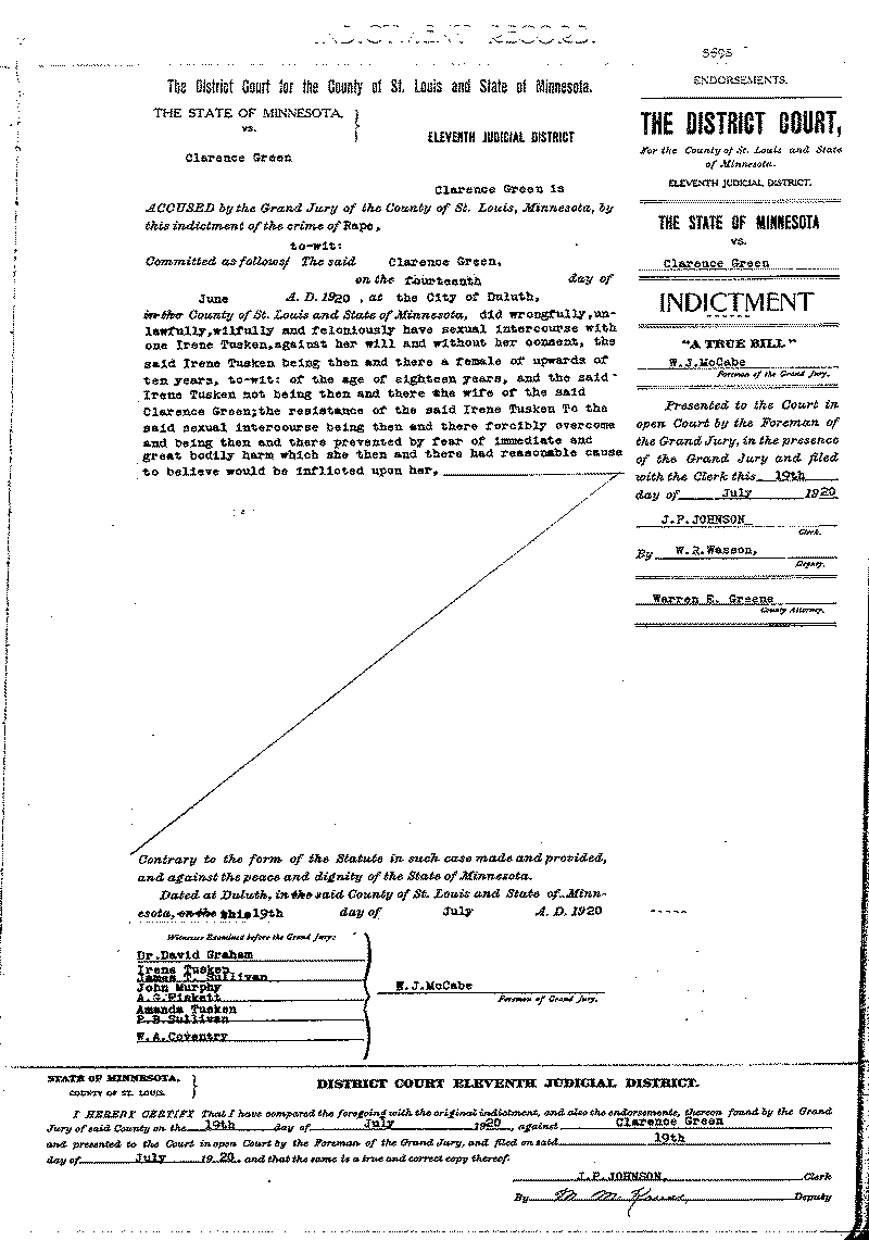 Clarence Green.  Case File No. 5698.  June-August 1920.