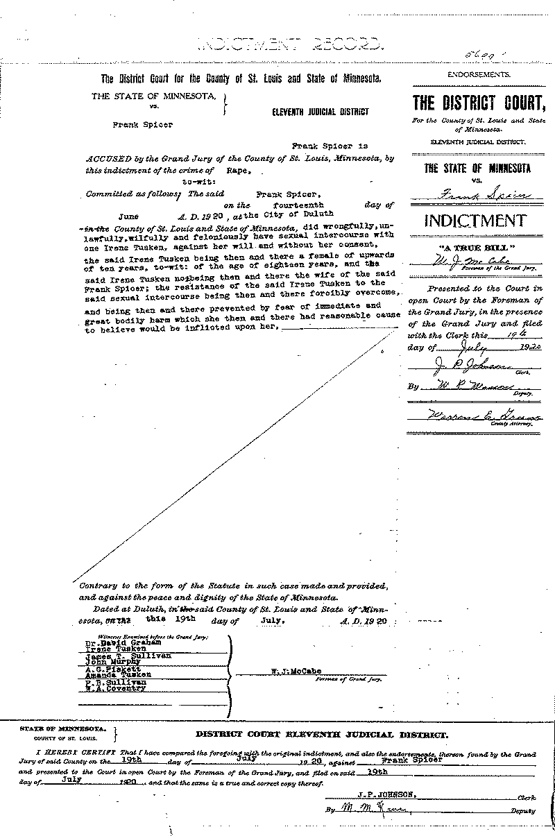 Frank Spicer.  Case File No. 5699.  June-August 1920.