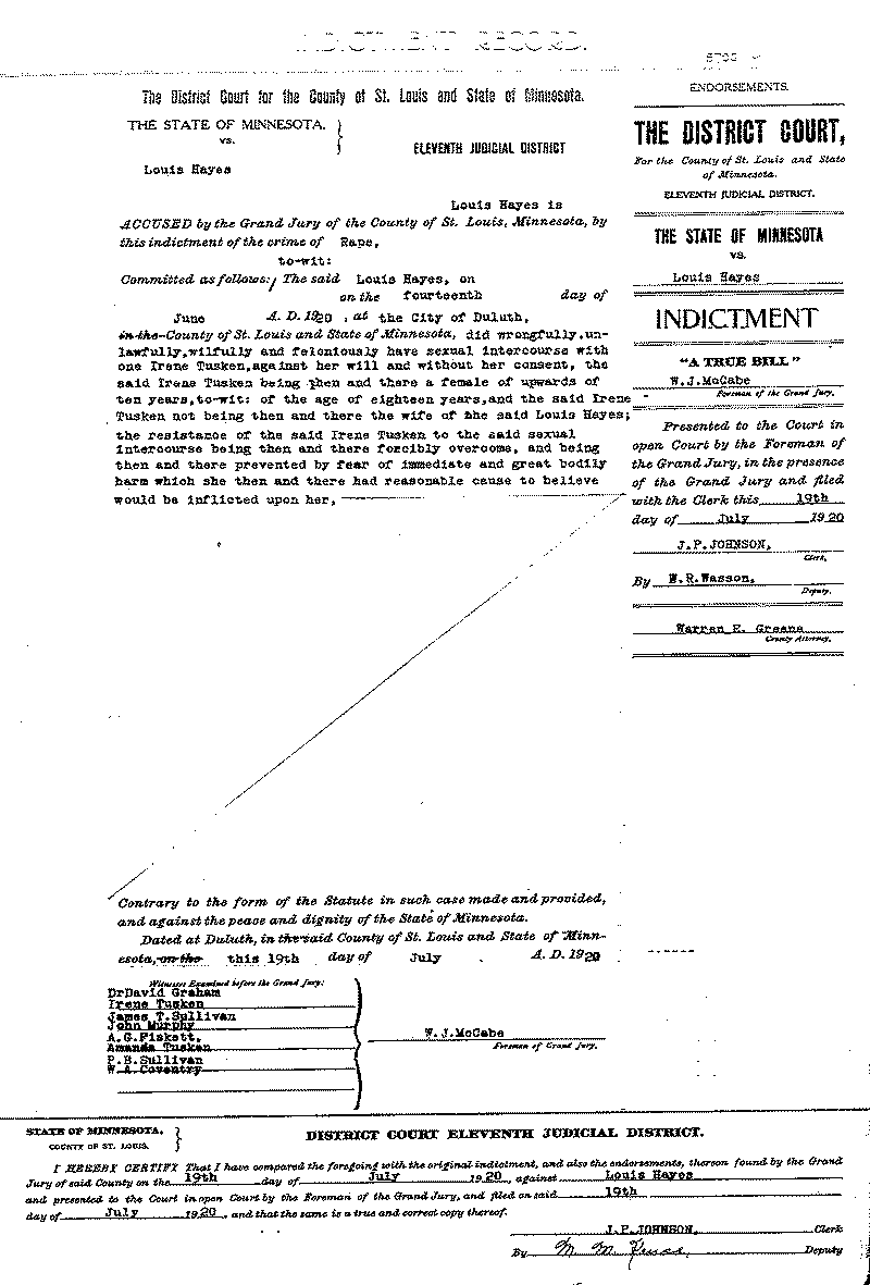 Louis Hayes.  Case File No. 5700.  June-August 1920.