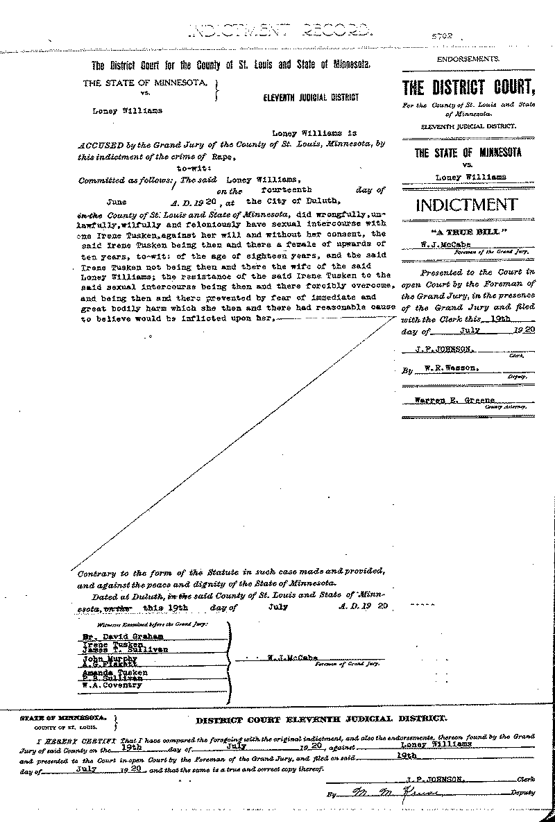 Loney Williams.  Case File No. 5702.  June-August 1920.