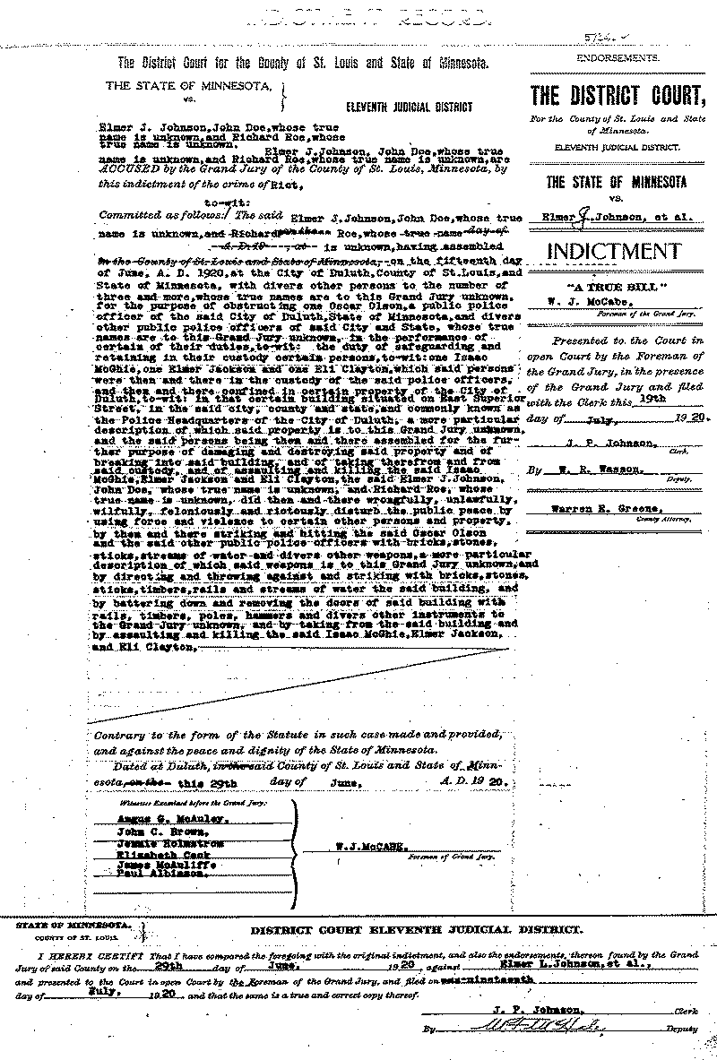 Elmer J. Johnson, et al. Case File No. 5714.  June-August 1920.