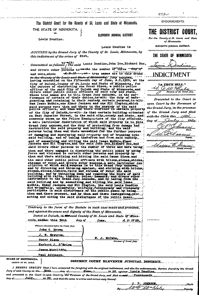 Louis Dondino.  Case File No. 5718.  June-August 1920.