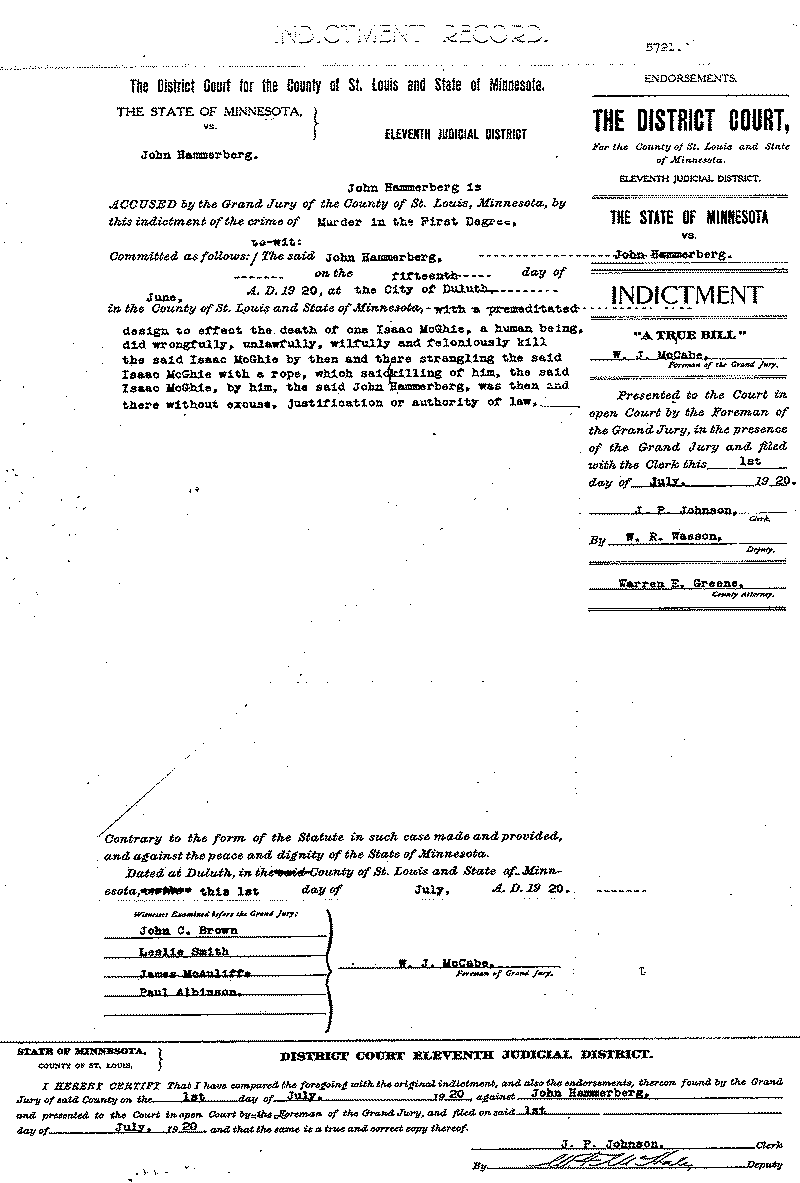 John Hammerberg.  Case File No. 5721.  June-August 1920.