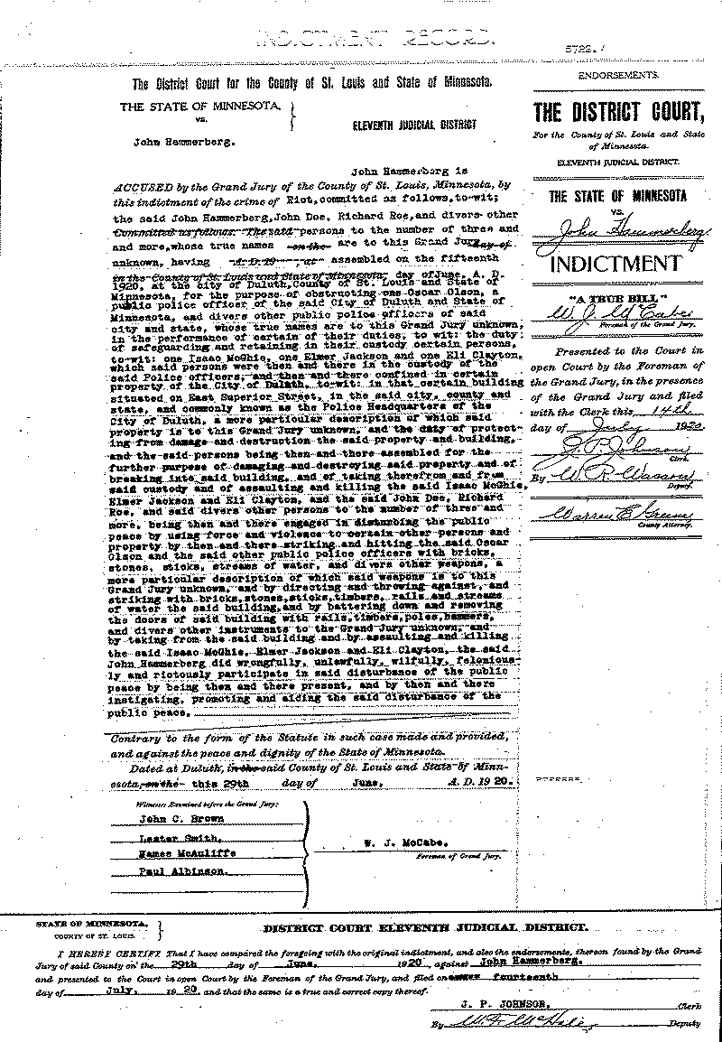 John Hammerberg.  Case File No. 5722.  June-August 1920.