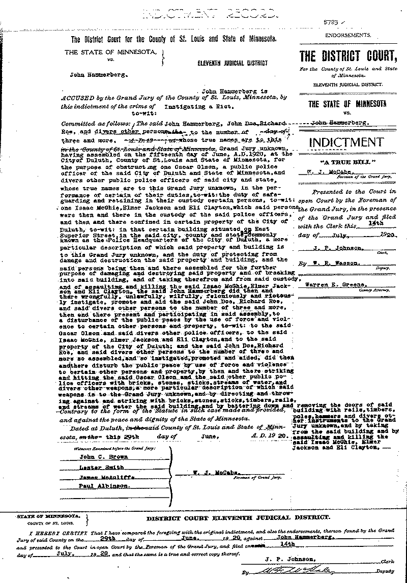John Hammerberg.  Case File No. 5723.  June-August 1920.
