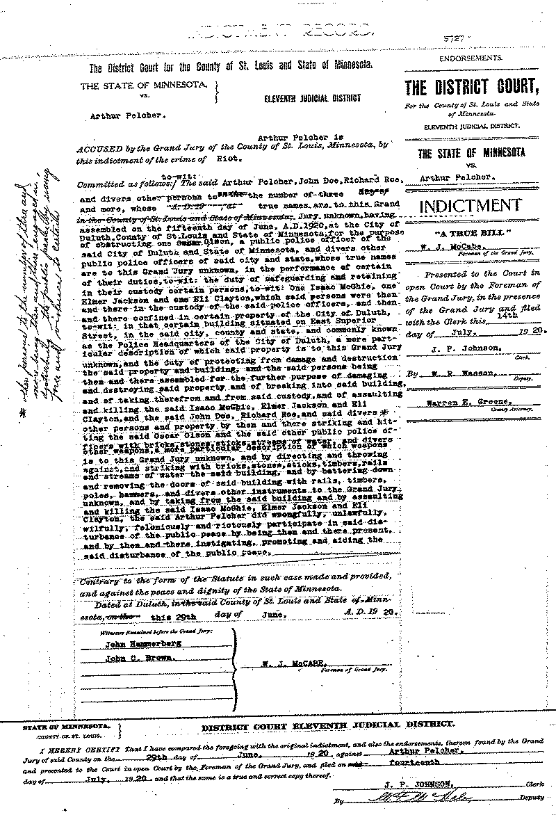 Arthur Pelcher.  Case File No. 5727.  June-August 1920.