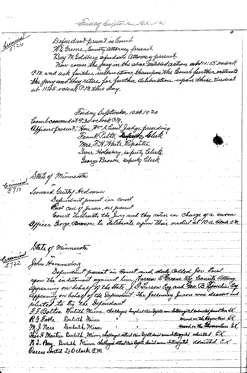 August 1920-February 1921. Selected pages 1-152.--Gov&#039;t Record(s)--Criminal Journal (gif)