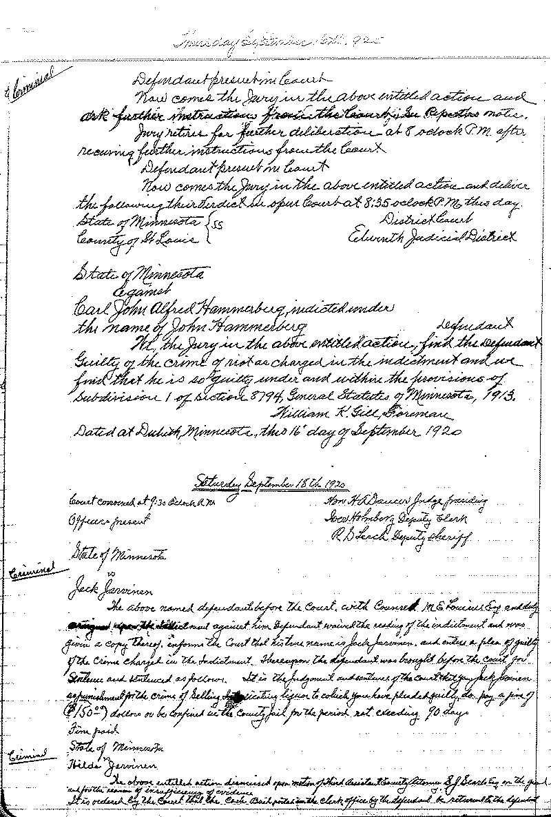 August 1920-February 1921. Selected pages 1-152.--Gov&#039;t Record(s)--Criminal Journal (gif)