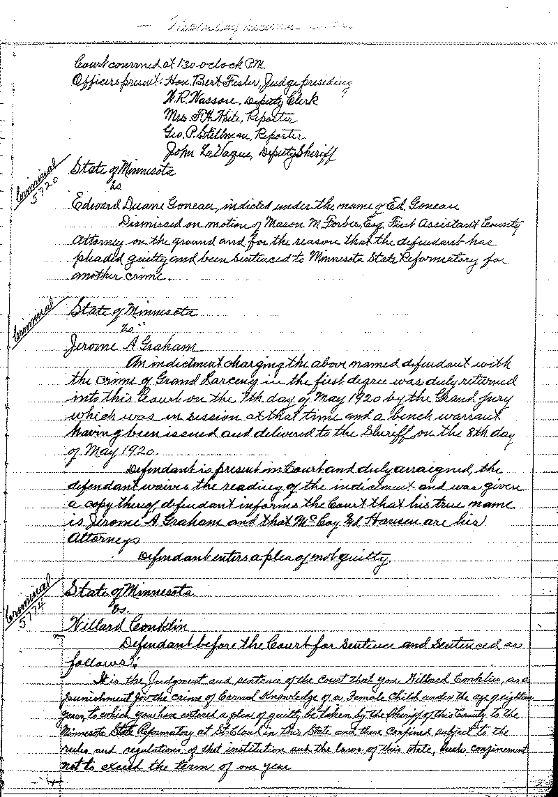 August 1920-February 1921. Selected pages 1-152.--Gov&#039;t Record(s)--Criminal Journal (gif)