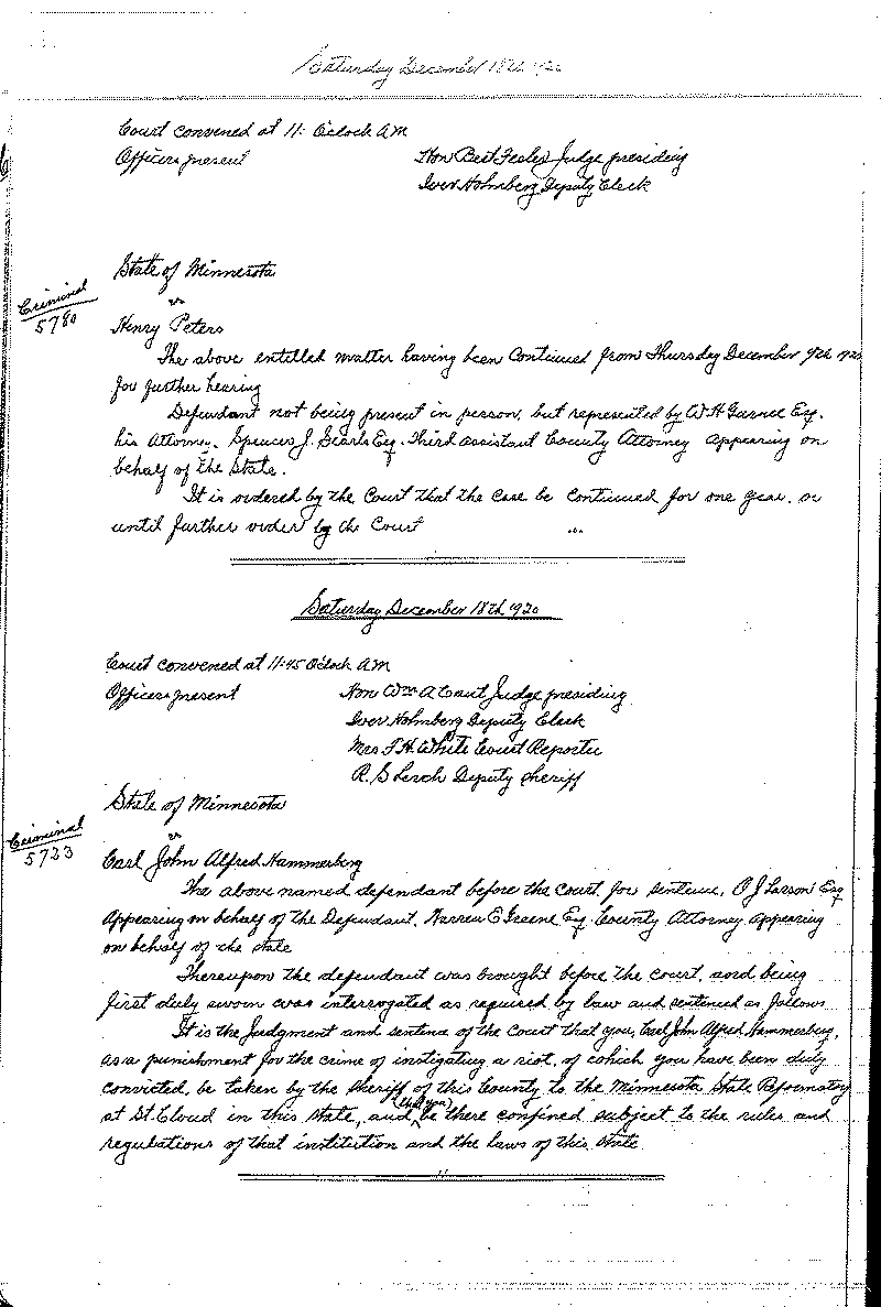 August 1920-February 1921. Selected pages 1-152.--Gov&#039;t Record(s)--Criminal Journal (gif)