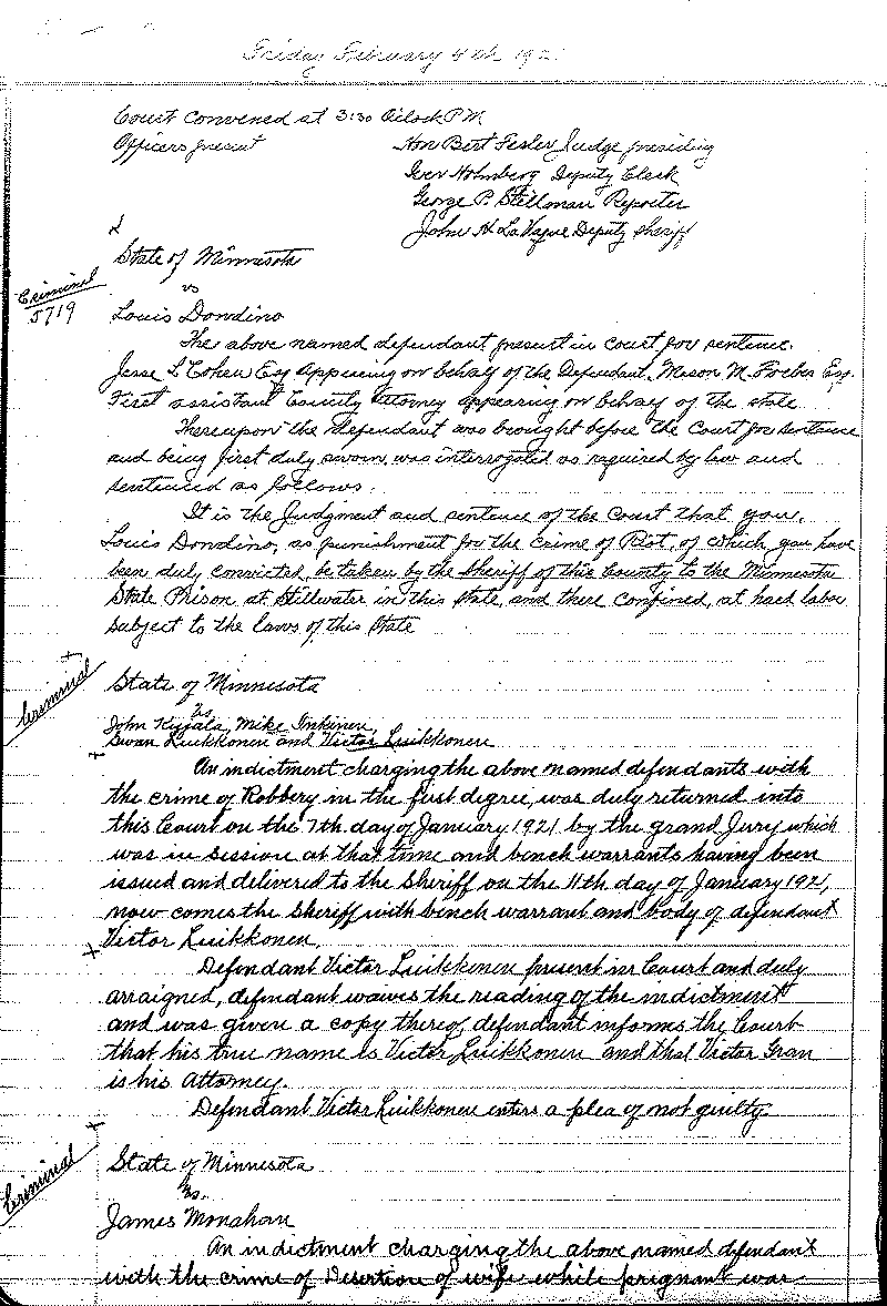 August 1920-February 1921. Selected pages 1-152.--Gov&#039;t Record(s)--Criminal Journal (gif)