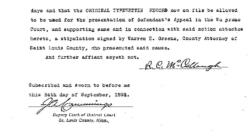 State of Minnesota vs. Max Mason. Case No. 22590. 1921-1922. Affidavit in Support of Motion.--Gov&#039;t Record(s)--Affidavit in Support of Motion (gif)