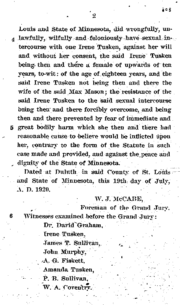 State of Minnesota vs. Max Mason. Case No. 22590. 1921-1922. Supreme Court Record.--Gov&#039;t Record(s)--Supreme Court Record (gif)