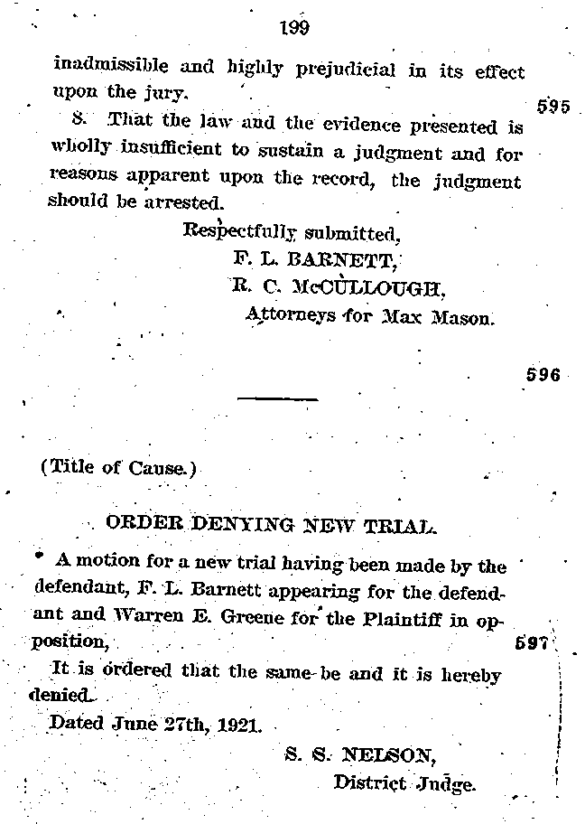 State of Minnesota vs. Max Mason. Case No. 22590. 1921-1922. Supreme Court Record.--Gov&#039;t Record(s)--Supreme Court Record (gif)