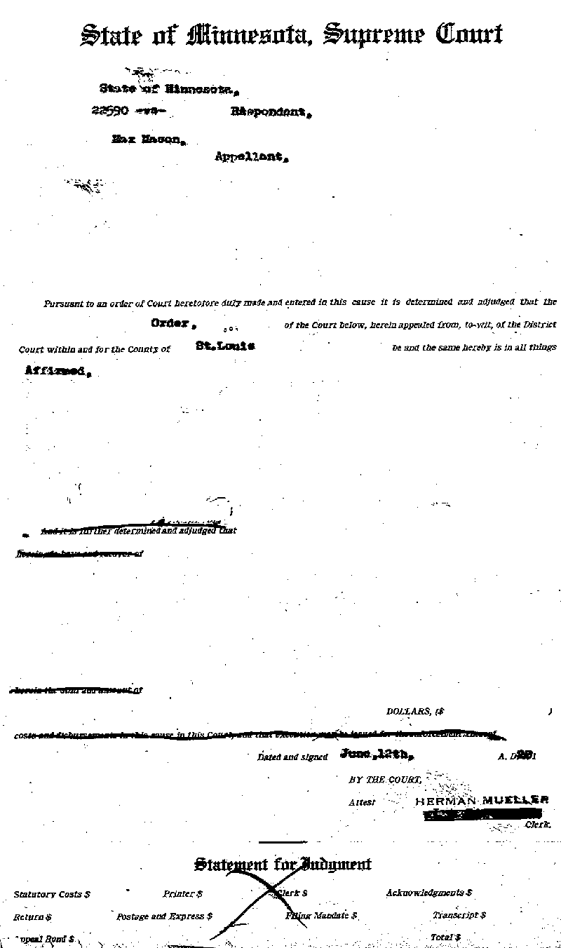 State of Minnesota vs. Max Mason. Case No. 22590. 1921-1922. Judgment Roll.--Gov&#039;t Record(s)--Judgment Roll (gif)