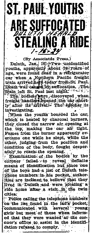 Carl John Alfred Hammerberg. Case No. 5148. Duluth Herald, January 18, 1924.