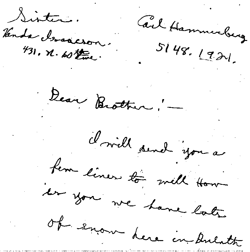  Carl John Alfred Hammerberg. Case No. 5148. Letter from Vanda Isaacson to Carl John Alfred Hammerberg, 1921.--Correspondence (gif)