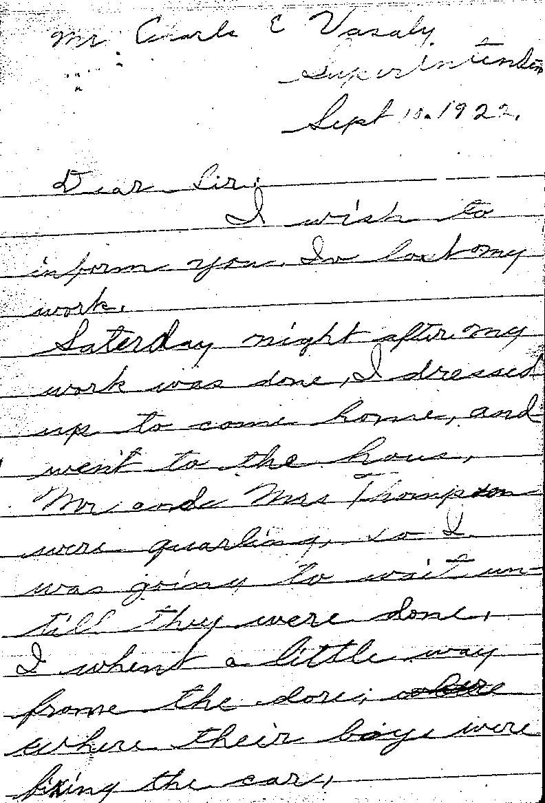  Carl John Alfred Hammerberg. Case No. 5148. Letter from Carl John Alfred Hammerberg to Charles E. Vasaly, September 10, 1922.--Correspondence (gif)
