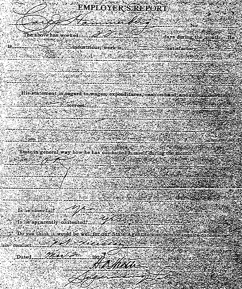 Carl John Alfred Hammerberg. Case No. 5148. Employer&#039;s Report, March 20, 1923.--Gov&#039;t Record(s)--Employer&#039;s Report (gif)