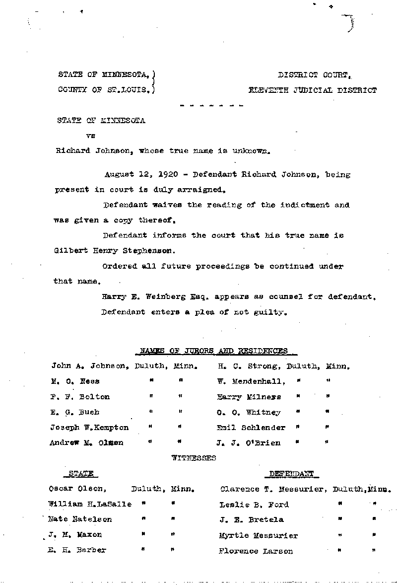 Gilbert Henry Stephenson. Case No. 6598. Minute Record. January 1921.--Gov&#039;t Record(s)--Minute Record (gif)