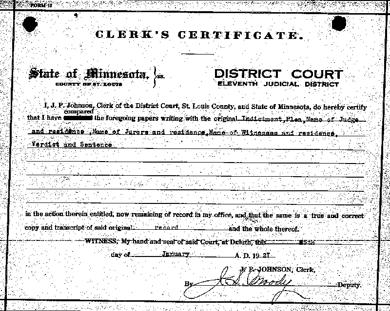 Gilbert Henry Stephenson. Case No. 6598. Clerk's Certificate.  January 1921.