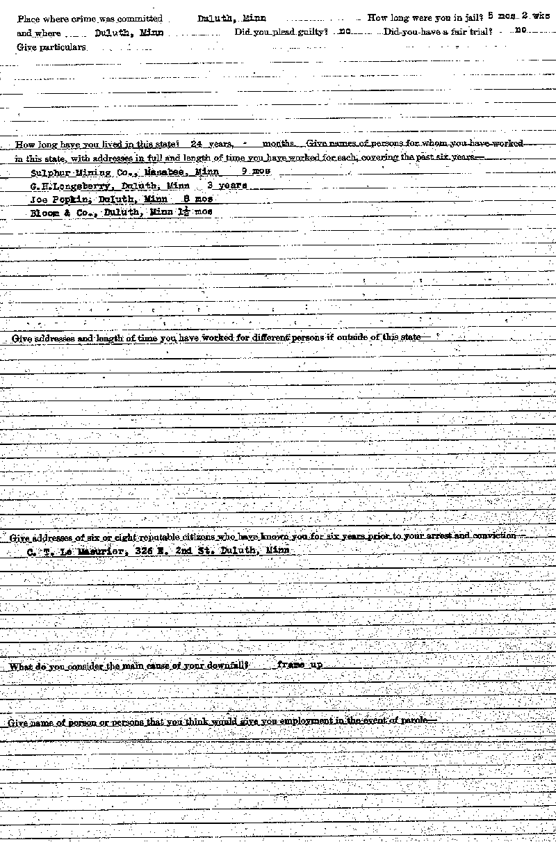 Gilbert Henry Stephenson. Case No. 6598. Deputy Warden&#039;s Examination Sheet.--Gov&#039;t Record(s)--Deputy Warden&#039;s Examination Sheet (gif)