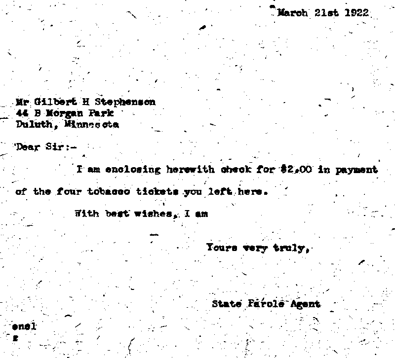 Gilbert Henry Stephenson. Case No. 6598. Letter from Frank A. Whittier to Gilbert Henry Stephenson, March 21, 1922.