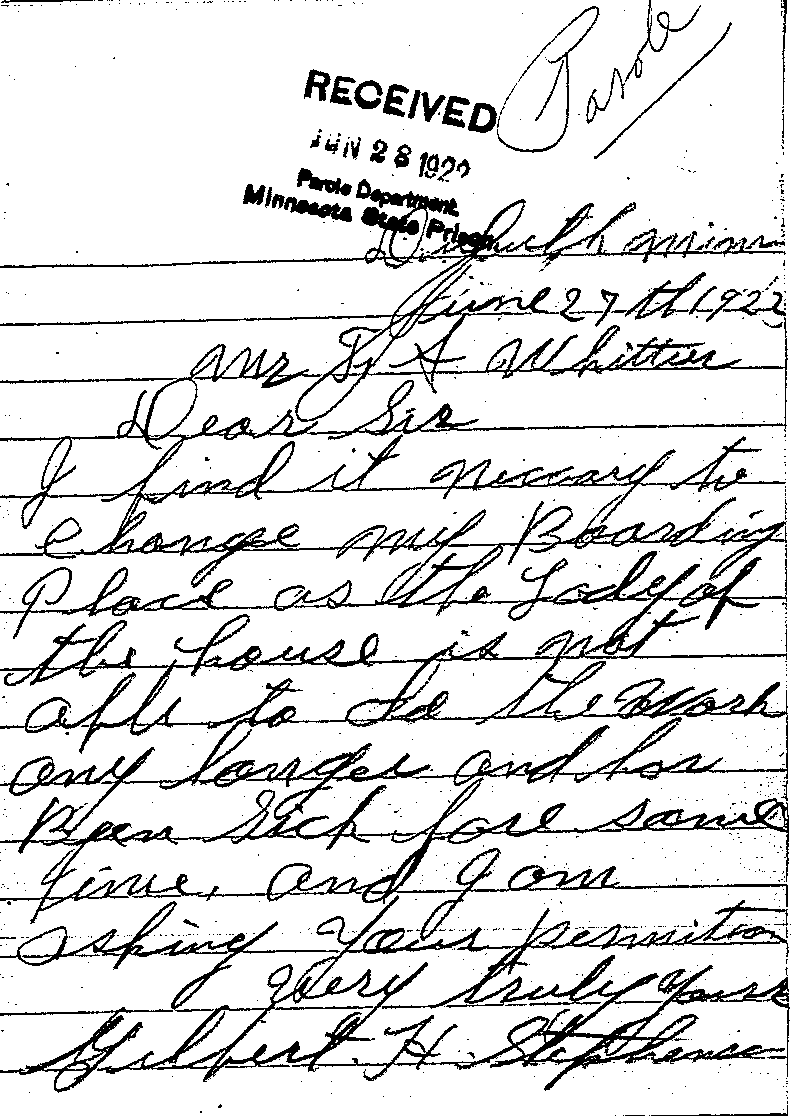 Gilbert Henry Stephenson. Case No. 6598. Letter from Gilbert Henry Stephenson to Frank A. Whittier, June 27, 1922.