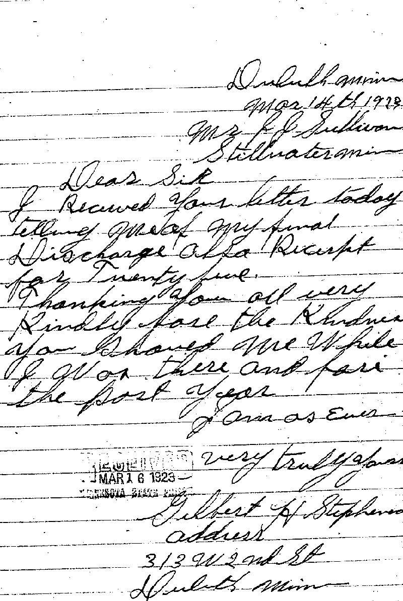 Gilbert Henry Stephenson. Case No. 6598. Letter from Gilbert Henry Stephenson to J. J. Sullivan, March 14, 1923.