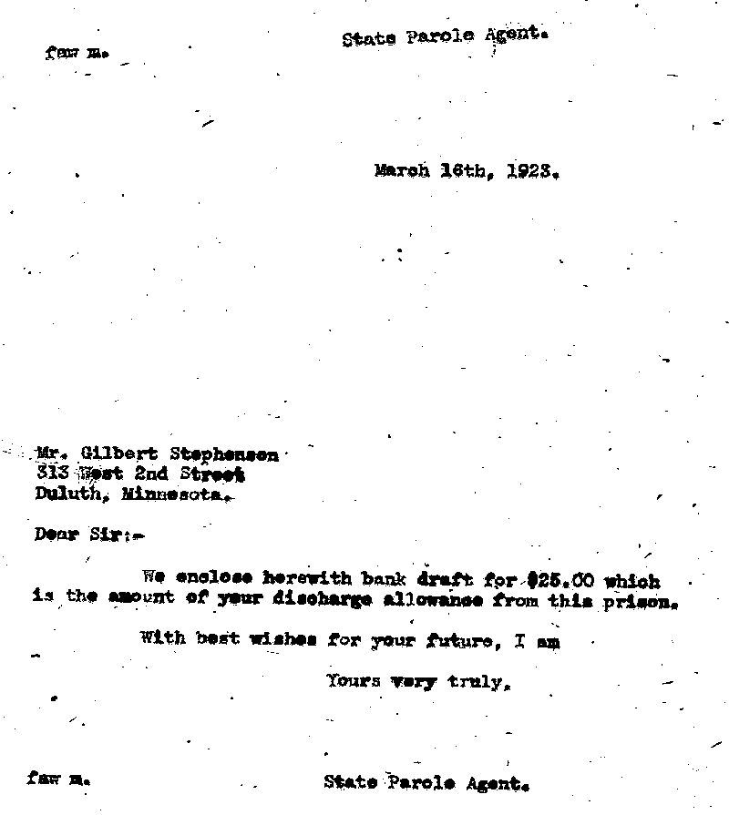 Gilbert Henry Stephenson. Case No. 6598. Letter from Frank A. Whittier to Gilbert Henry Stephenson, March 16, 1923.