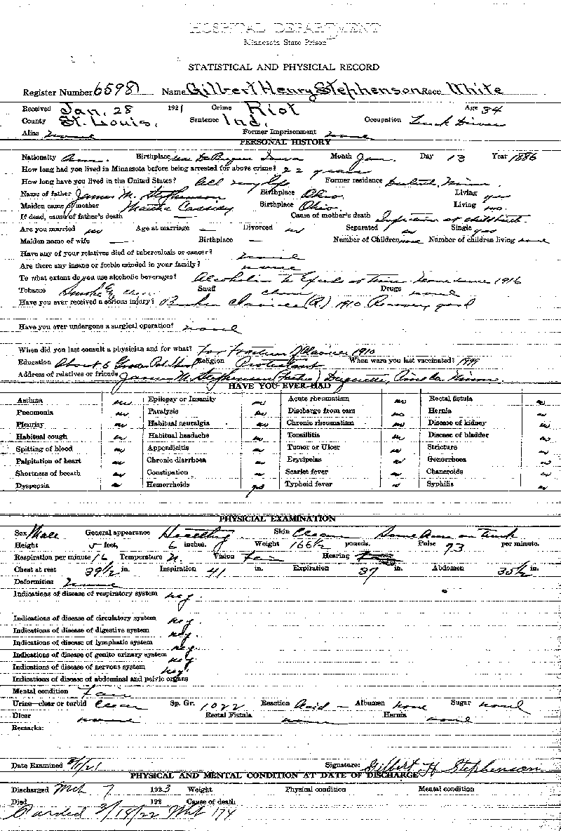 Gilbert Henry Stephenson. Case No. 6598.--Gov&#039;t Record(s)--Inmate Medical Case Files (gif)