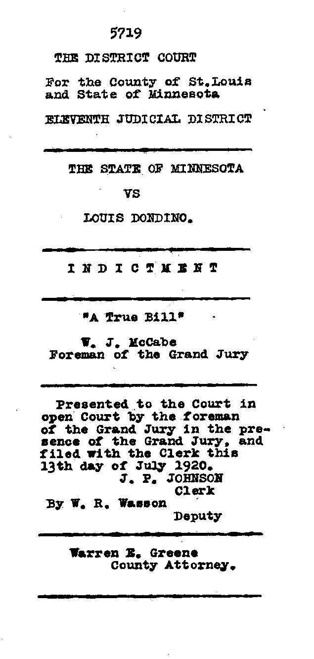 Louis Dondino. Case No. 6614. Indictment Record. February 1921.--Gov&#039;t Record(s)--Indictment Record (gif)