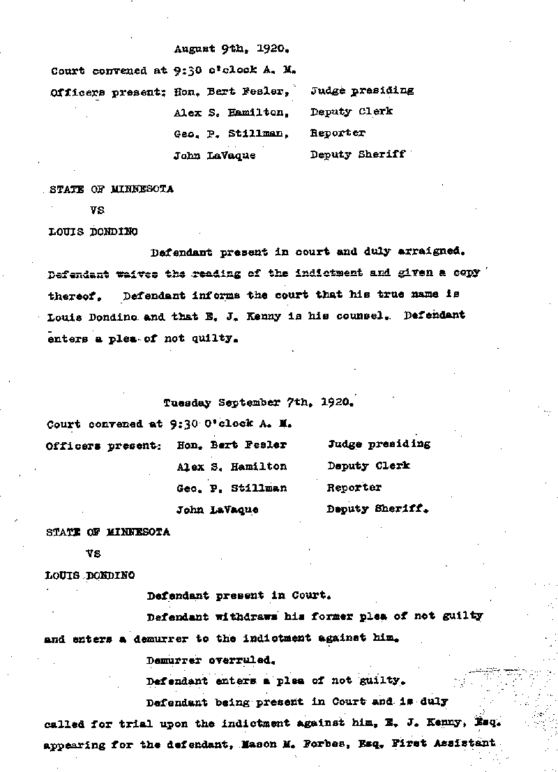 Louis Dondino. Case No. 6614. Minute Record. February 1921.--Gov&#039;t Record(s)--Minute Record (gif)