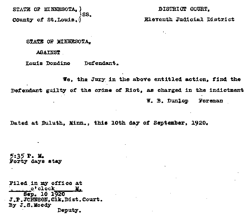 Louis Dondino. Case No. 6614. Jury Verdict. February 1921.