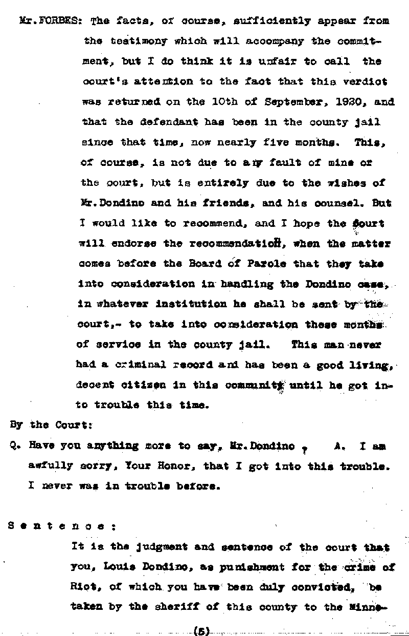 Louis Dondino. Case No. 6614. Sentence Record. February 1921.--Gov&#039;t Record(s)--Sentence Record (gif)