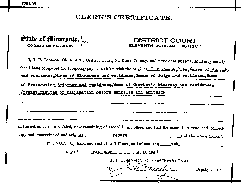Louis Dondino. Case No. 6614. Clerk's Certificate.  February 1921.