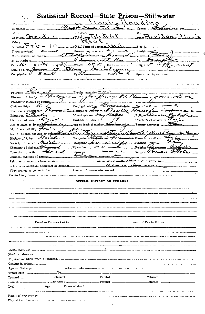 Louis Dondino. Case No. 6614. Statistical Record.