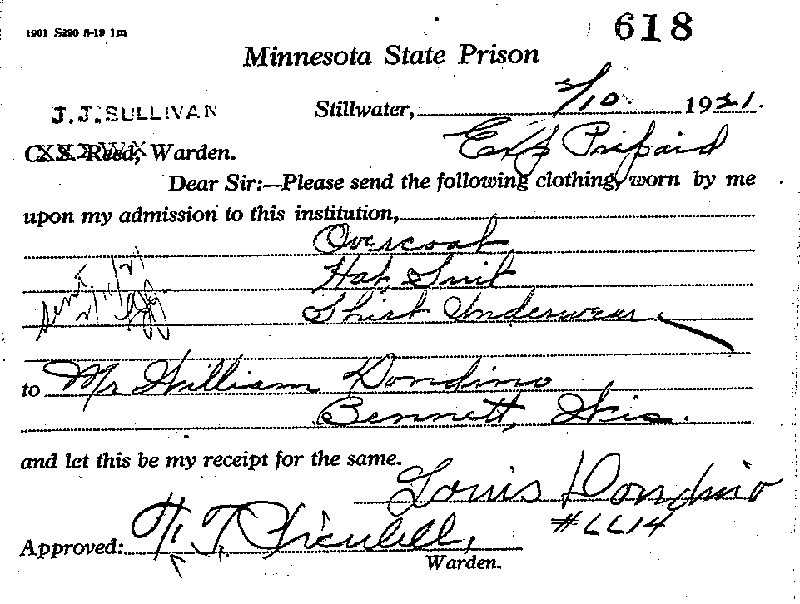 Louis Dondino. Case No. 6614. Forwarding of Clothing.