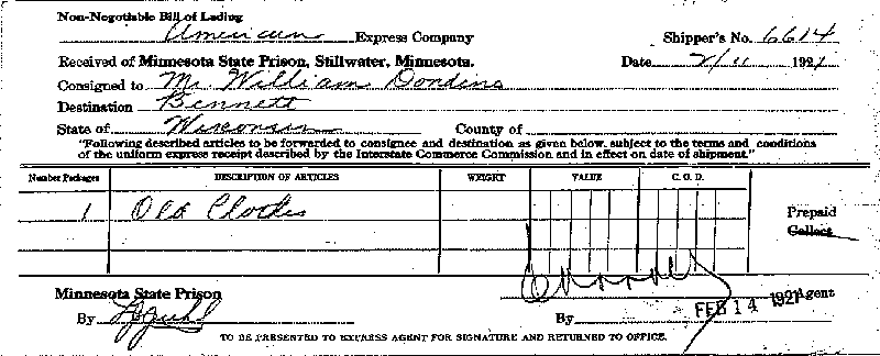 Louis Dondino. Case No. 6614. Bill of Lading, February 11, 1921.